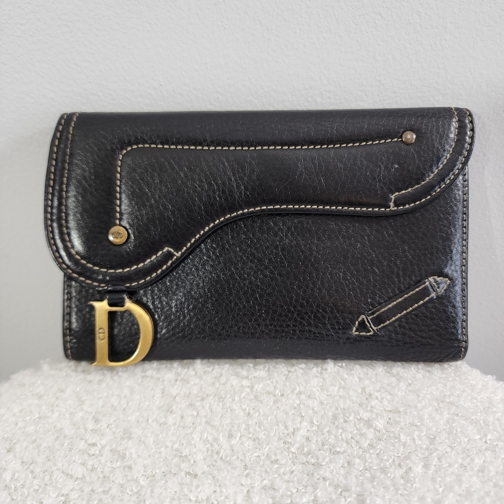 Dior Black Leather Wallet with Gold Accents